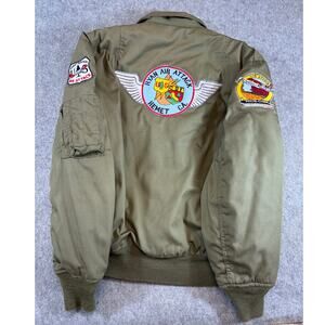 VINTAGE 70s US Military Flight Jacket Mens Green CWU 45P Air Attack Large Long